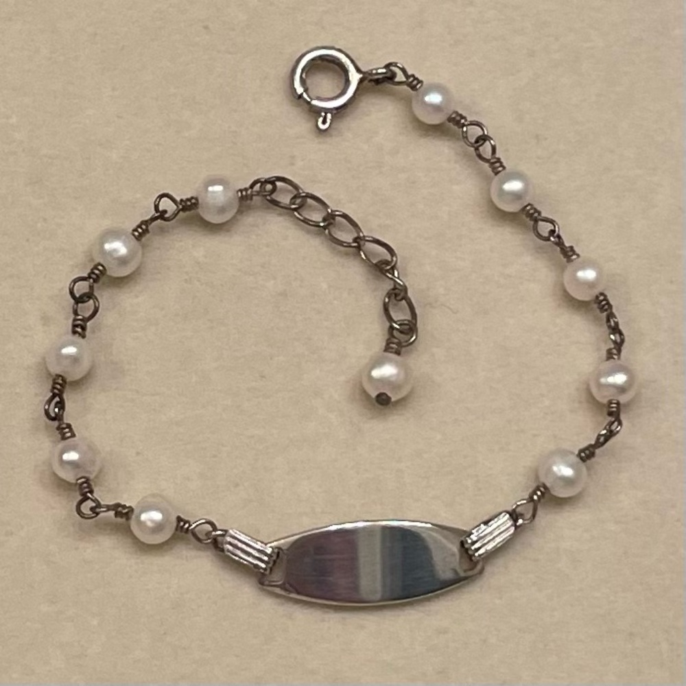 Infant/Toddler Pearl Identification Bracelet in Silver
